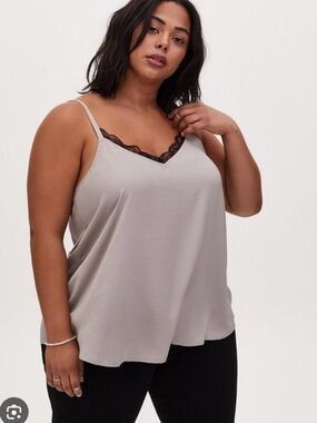 torrid Light Gray Cami with Black Lace Trim